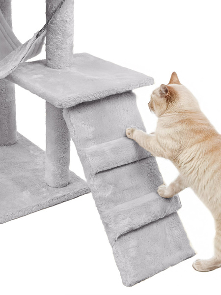 Cat scratching post, house with toy, high, 6 levels, bed, Comfort Line light grey
