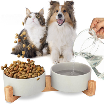 Keramik Doppelschale Holz grau 2x400 ml