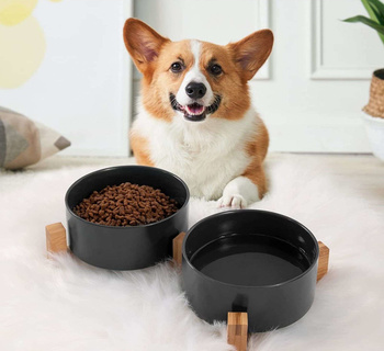 GERDA double ceramic wooden bowl black 2x400ml