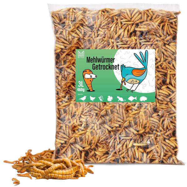 Getrocknete Larven der Weißen Fliege, Futter für Koi, Nager, Igel, Vögel, Reptilien, Fische, Mersjo 3l 460g