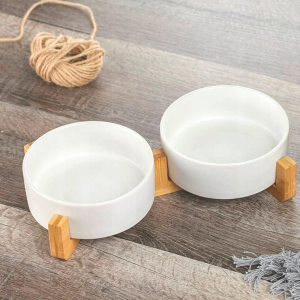 GERDA doppelte Keramik-Holzschale weiß 2x400ml