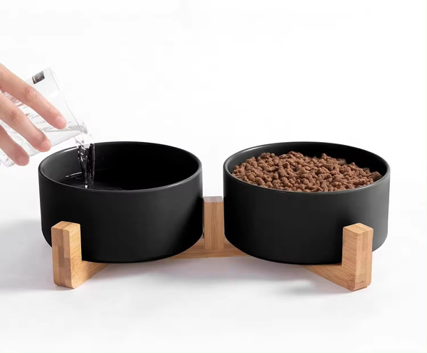 GERDA double ceramic wooden bowl black 2x400ml