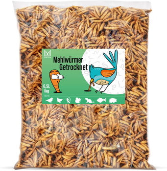 Dried mealworm larvae, food for koi, rodents, hedgehogs, birds, reptiles, fish, Mersjo 6.5l 1kg