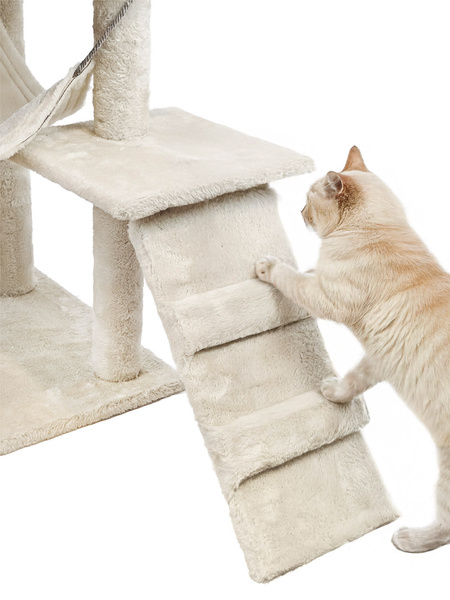 Katzenkratzbaum, Haus mit Spielzeug, hoch, 6 Ebenen, Bett, Comfort Line beige