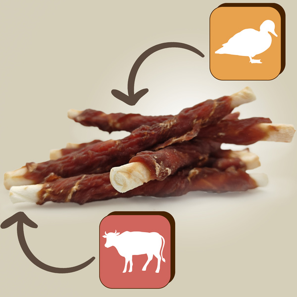 Hundeleckerli - Hautstäbchen umwickelt mit Entenfleisch Mersjo 500g