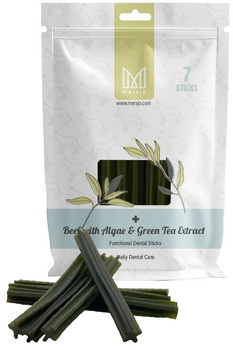 Zahnpflegesnack für Hunde Dental Sticks Mersjo Rind Algen Grüntee 28 Stück
