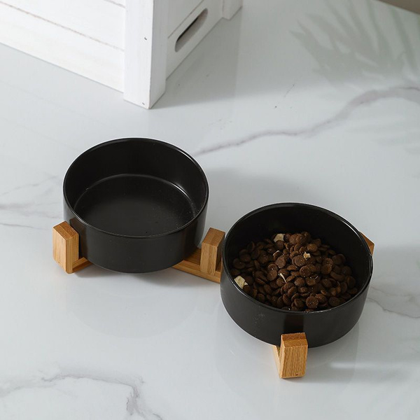 GERDA double ceramic wooden bowl black 2x400ml