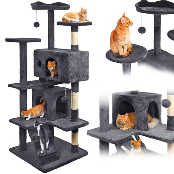 Katzenkratzbaum, stabil, hoch, 7 Stufen, Bett dunkelgrau 138cm