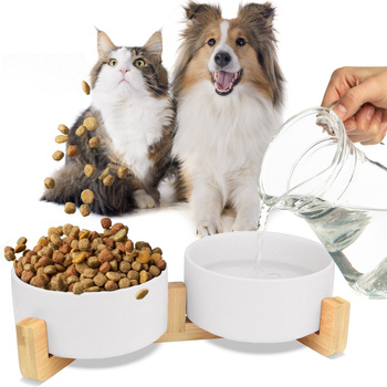 GERDA double ceramic wooden bowl white 2x400ml