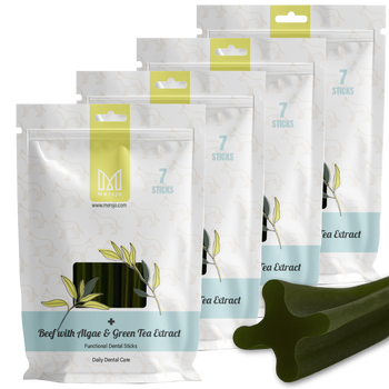 Zahnpflegesnack für Hunde Dental Sticks Mersjo Rind Algen Grüntee 28 Stück