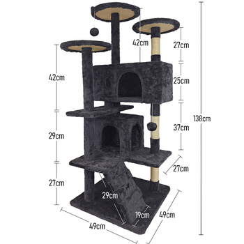 Katzenkratzbaum, stabil, hoch, 7 Stufen, Bett dunkelgrau 138cm