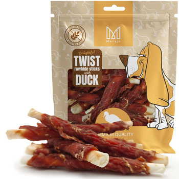 Natural rawhide twist chews with duck meat, dog treat, Mersjo, 500g