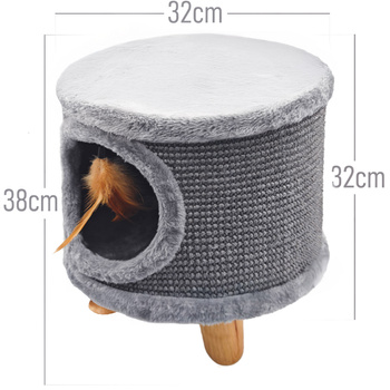 Sturdy cat scratching post, small 38cm, with feather and bed  grey Cabin II